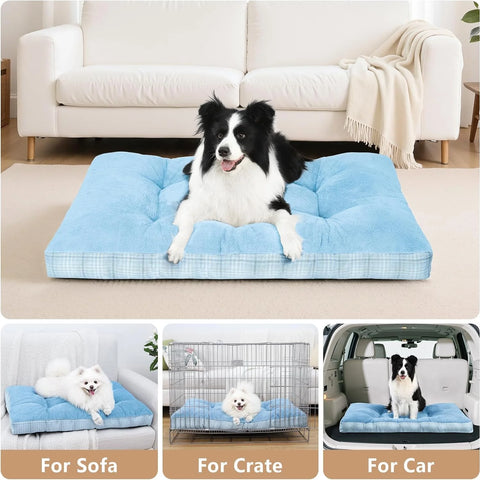 Washable L Dog Bed for Large Dogs with Anti-Slip Bottom, Premium Foam Pet Pad for Crate for Large Medium Small Sized Puppies(Blue))
