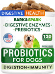 Probiotics for Dogs & Digestive Enzymes (Gut Health) Allergy & Itchy Skin - Pet Diarrhea Gas Treatment Upset Stomach Relief Pill, Digestion Health Prebiotic Supplement (120 Count, Bacon)